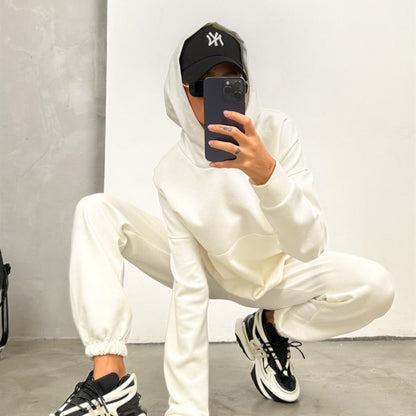 Damen Hoodie Jogginghose Anzug Baumwollmix Grau Eveloria