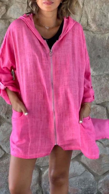 Damen Übergangsjacke mit Kapuze und Taschen Hochwertig