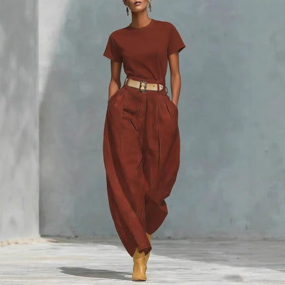 Damen Bundfaltenhose Locker Passform Verstellbarer Gürtel