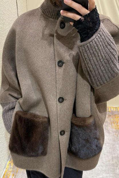 Damen Wolljacke Übergröße Einzigartige Details Eveloria