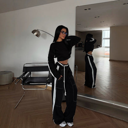 Damen Sweater Set Cropped Pullover und Jogginghose Eveloria