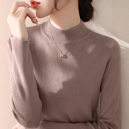 Damen Rollkragenpullover Baumwollmix Elegant Grau Eveloria