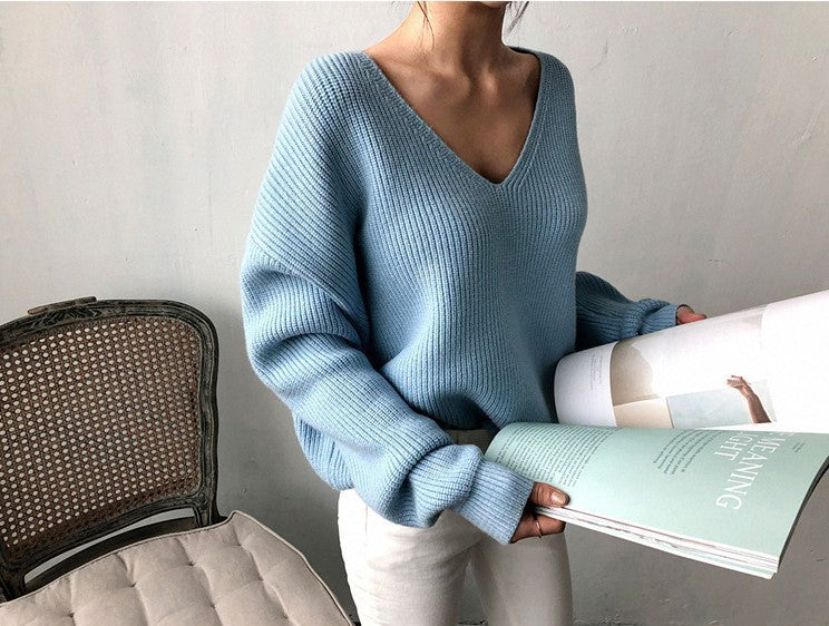 Damen Pullover V-Ausschnitt Rippstruktur Kuschelfaser Grau
