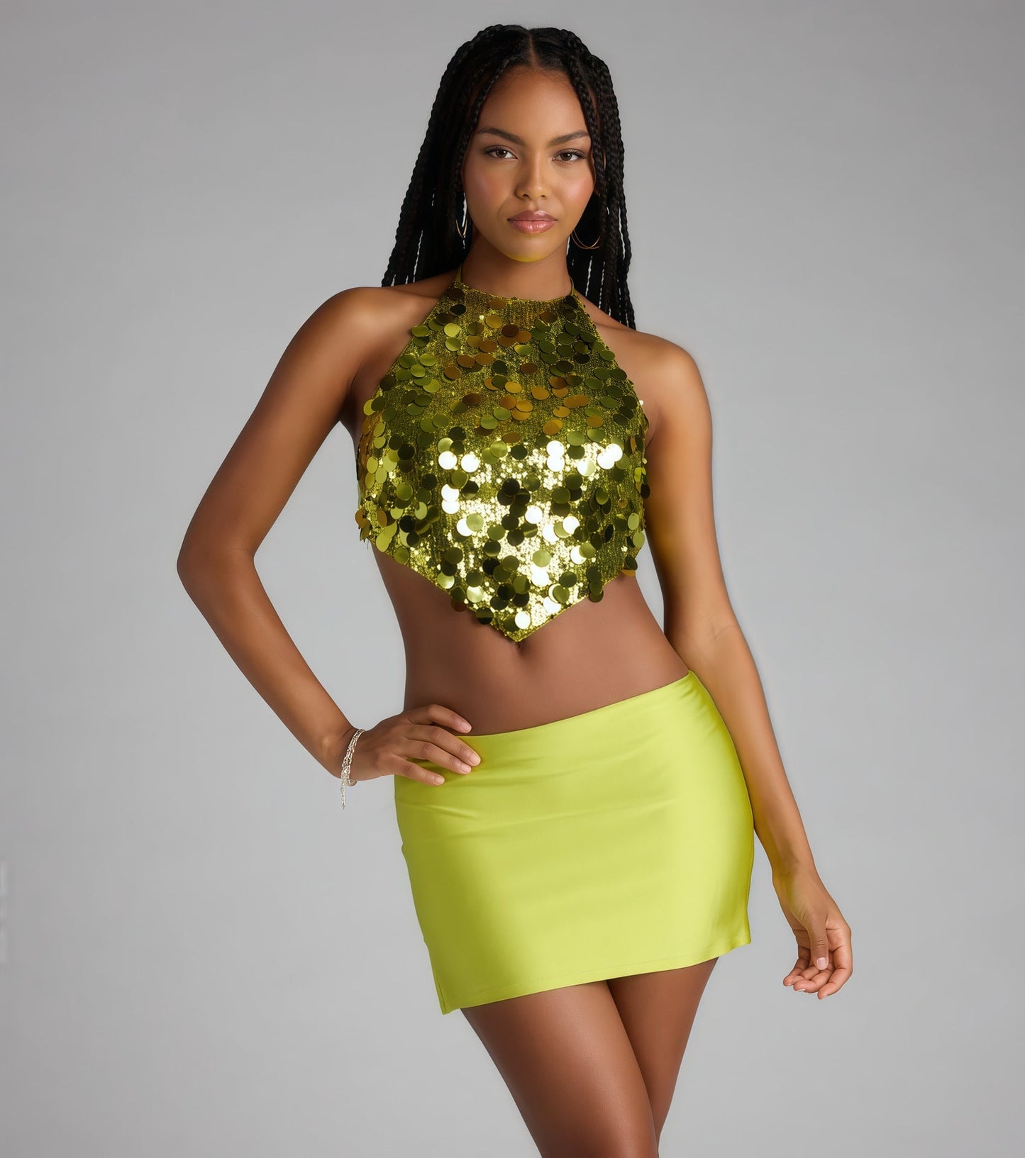 Damen Haltertop Pailletten Elegant Eveloria