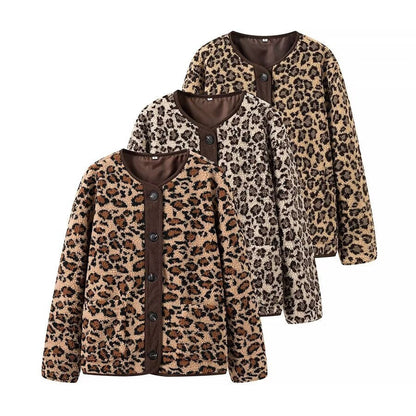 Damen Plüschjacke Leo-Muster Eveloria