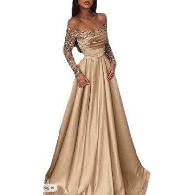 Damen Ballkleid Schimmerndes Oberteil Bestickte Ärmel Eveloria