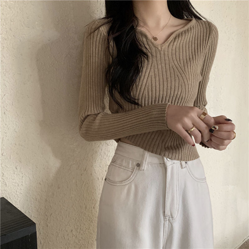 Damen V-Ausschnitt Feinstrickpullover Rippstruktur Eveloria