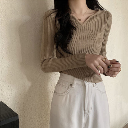 Damen V-Ausschnitt Feinstrickpullover Rippstruktur Eveloria