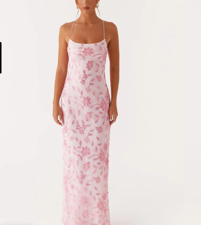 Damen Maxikleid Florales Design Rückenausschnitt
