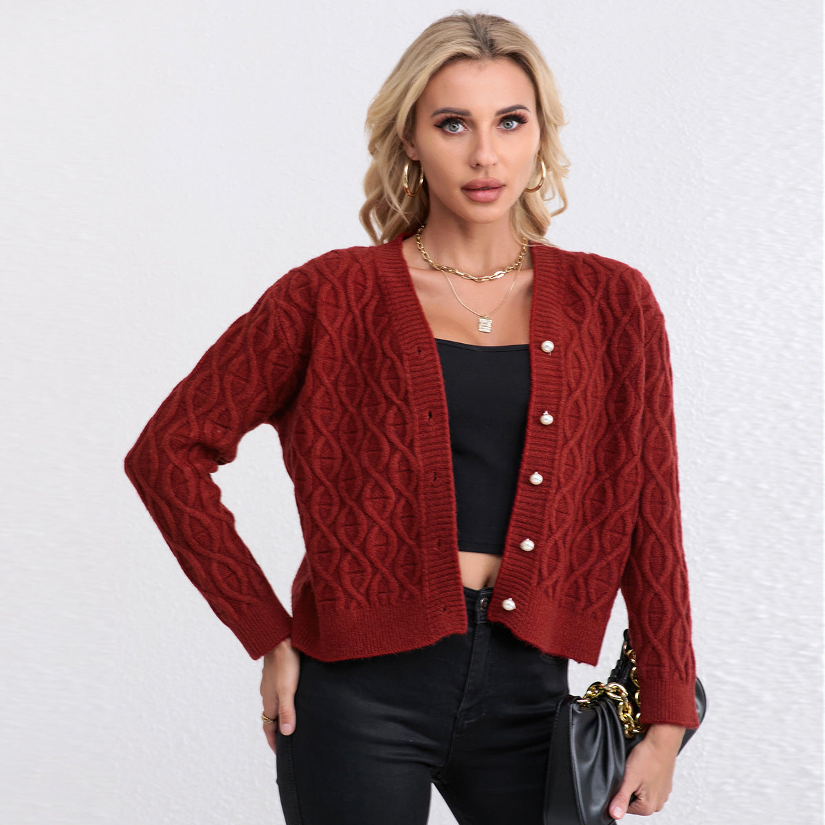 Damen Strickjacke Zopfmuster Weich Pastellfarben