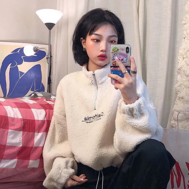 Damen Fleece-Pullover Stehkragen Reißverschluss Eveloria - Eveloria
