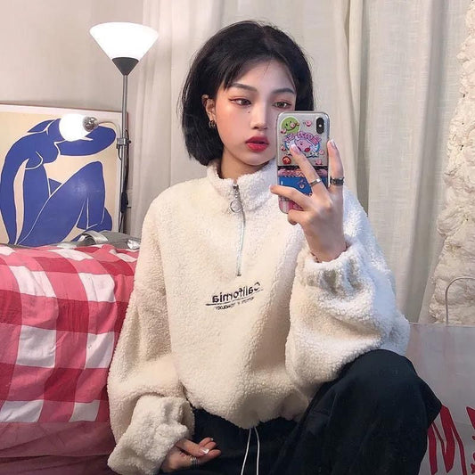 Damen Fleece-Pullover Stehkragen Reißverschluss Eveloria - Eveloria