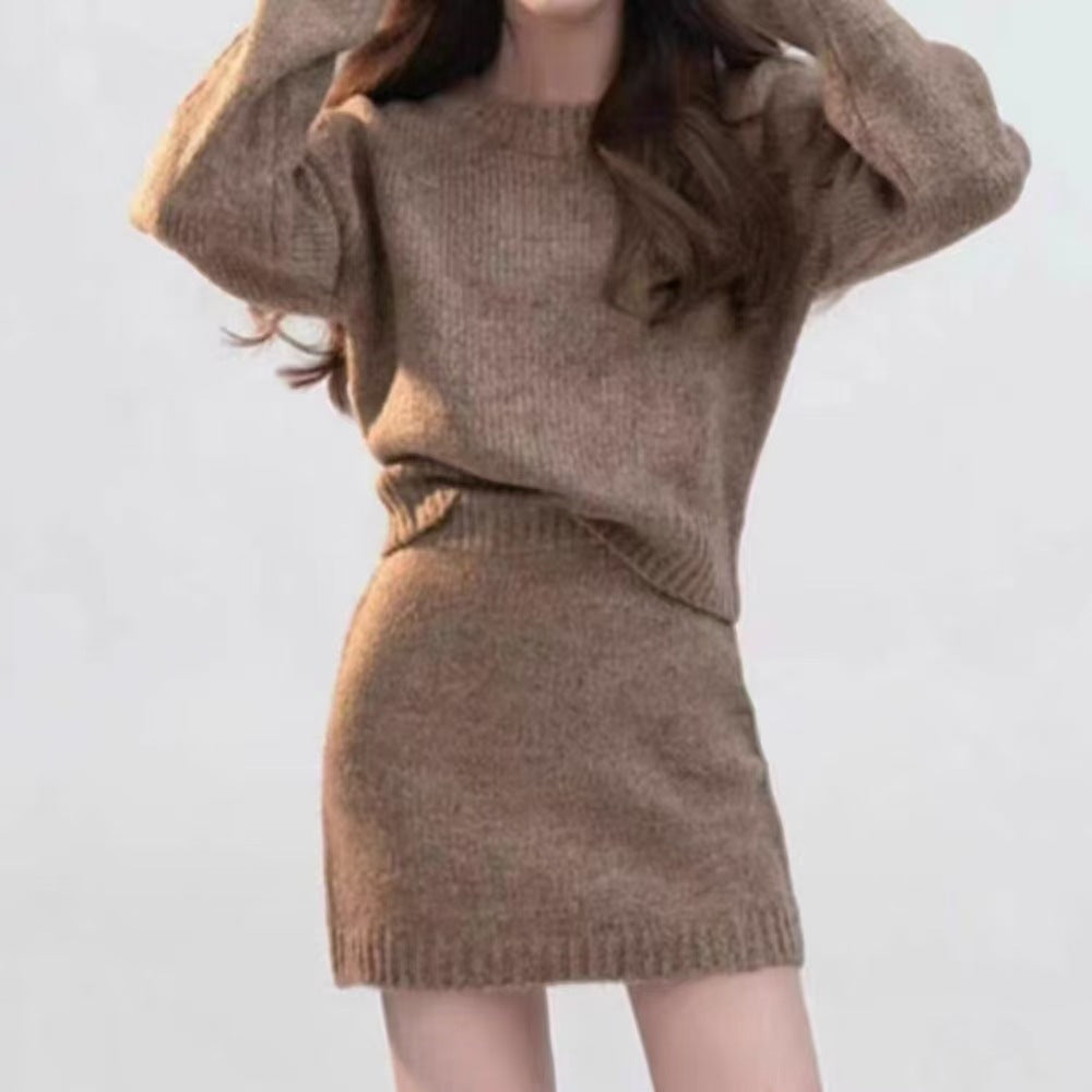 Damen Strickkleid Hochkragen Strukturiert Eveloria