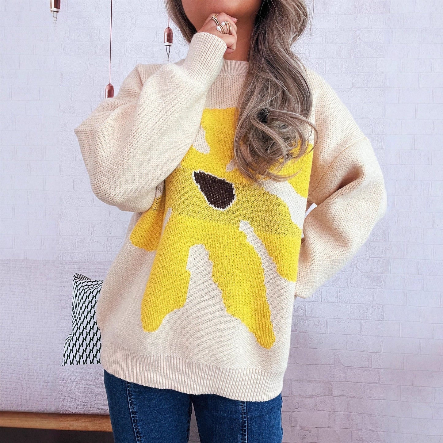 Damen Pullover Lässiger Schnitt Florales Motiv Eveloria