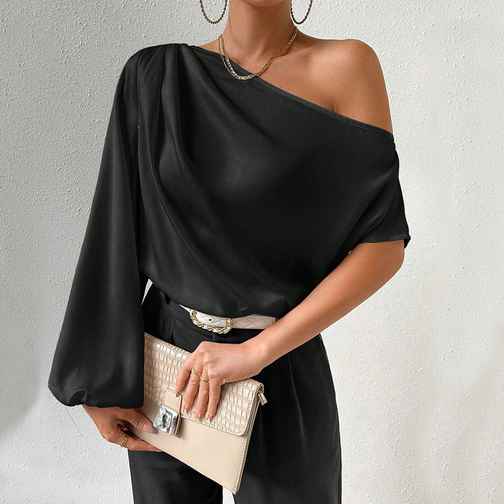 Damen Asymmetrisches Puffärmel Elegantes Design