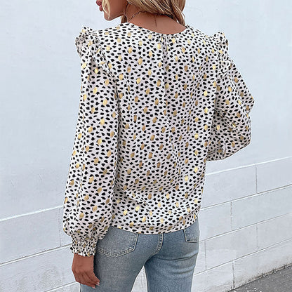 Damen Bluse Tiermuster Rüschendetails Modern Eveloria