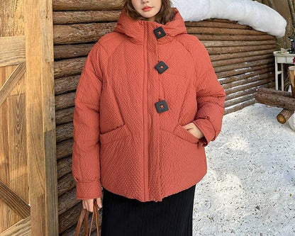 Damen Winterjacke Puffy mit Kapuze und Knöpfen Eveloria