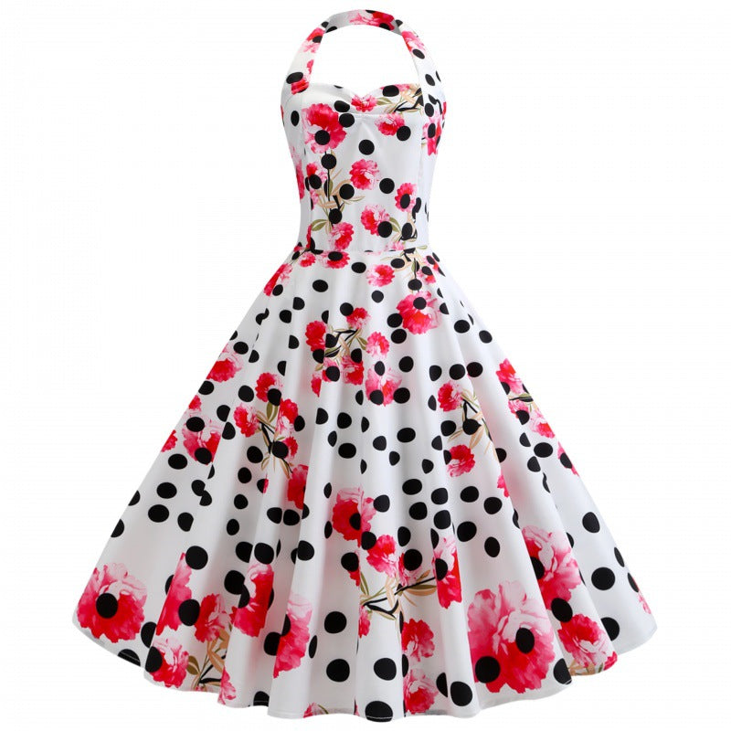 Damen Retro Swingkleid Floralmuster Punkte Eveloria - Eveloria