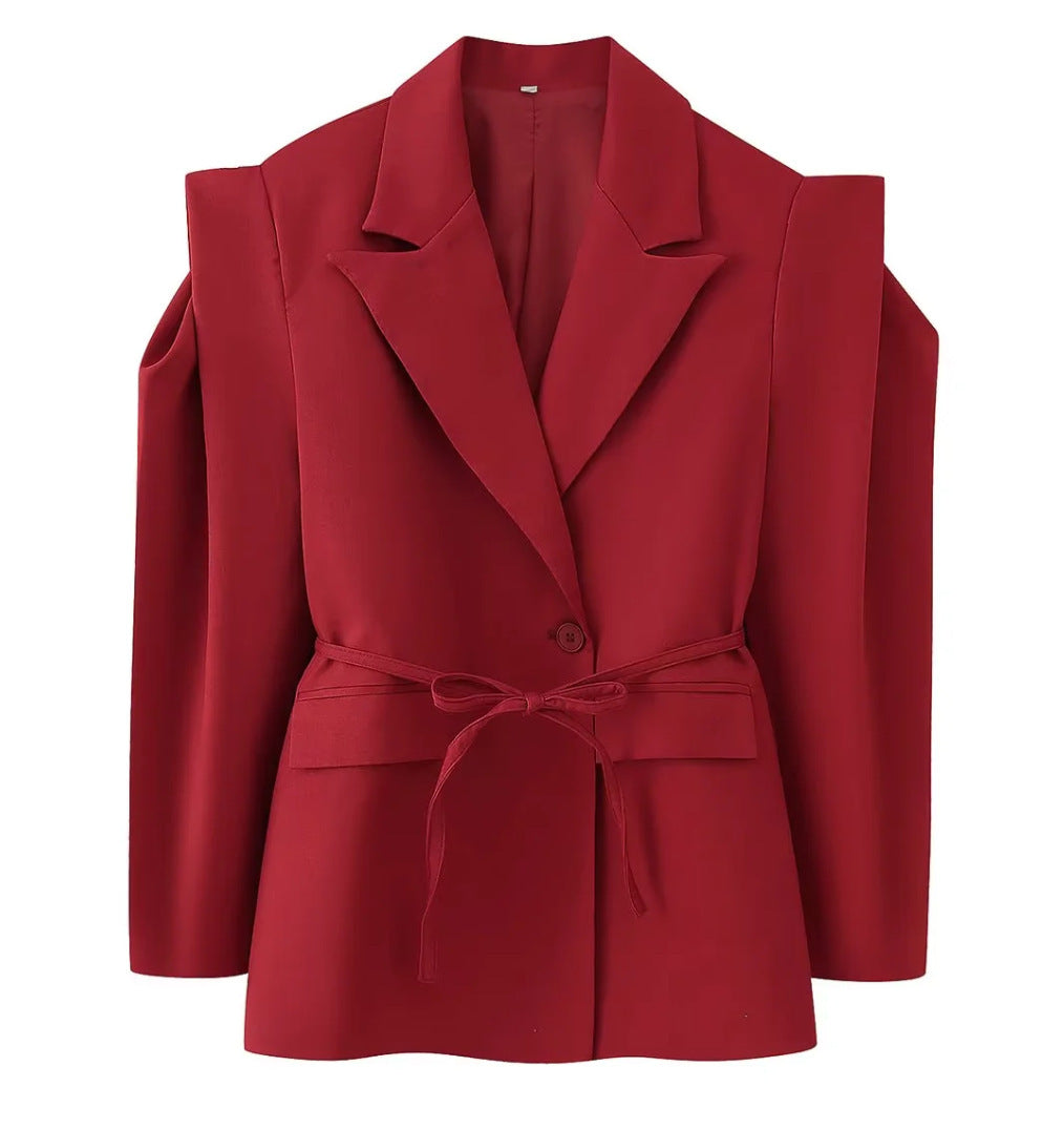 Damen Blazerjacke Tailliert Bindegürtel Eveloria