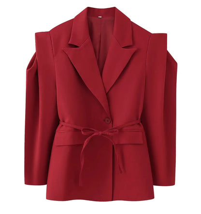 Damen Blazerjacke Tailliert Bindegürtel Eveloria