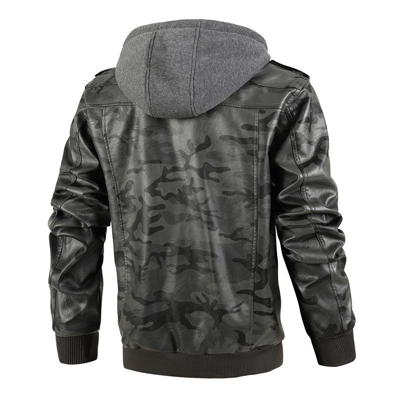 Herren Camouflage-Jacke Synthetikleder Kapuze