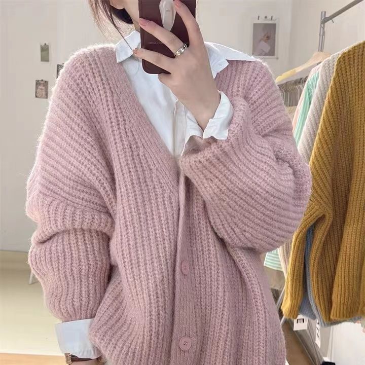 Damen Strickcardigan Oversized Kuschelig Grau Eveloria