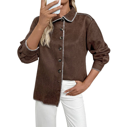 Damen Lässige Jacke Kontrastnähte Eveloria