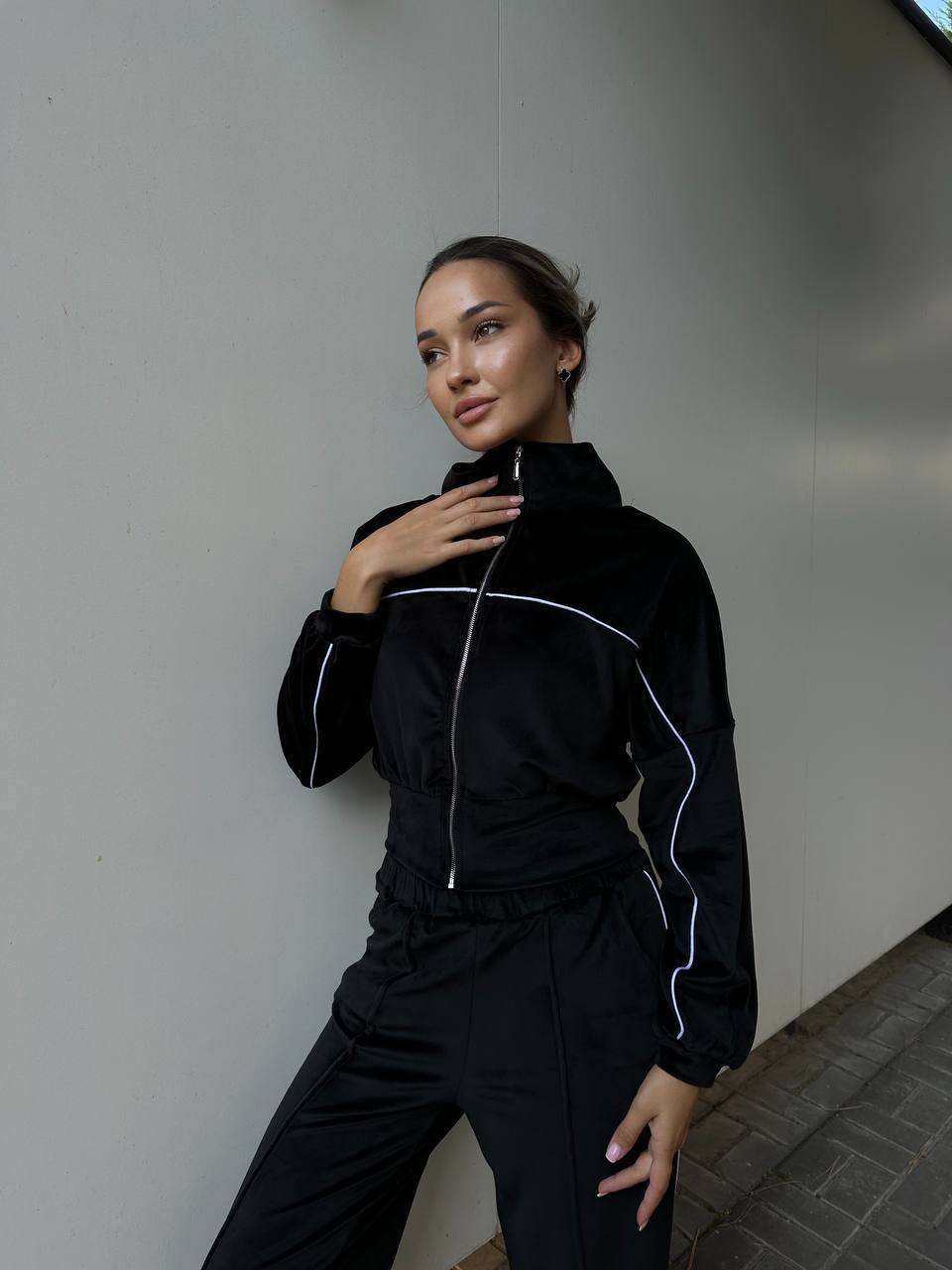 Damen Sportanzug Cropped Hoher Kragen Reißverschluss Eveloria