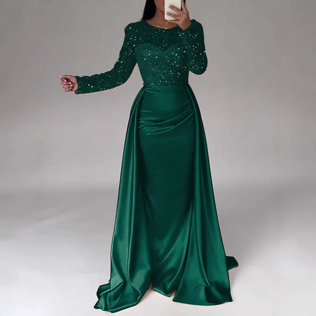 Damen Abendkleid Glitzer Oberteil Fließender Rock Eveloria