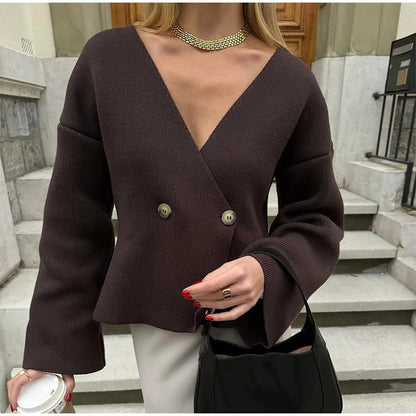 Damen Strickjacke Asymmetrisch Große Knöpfe Eveloria