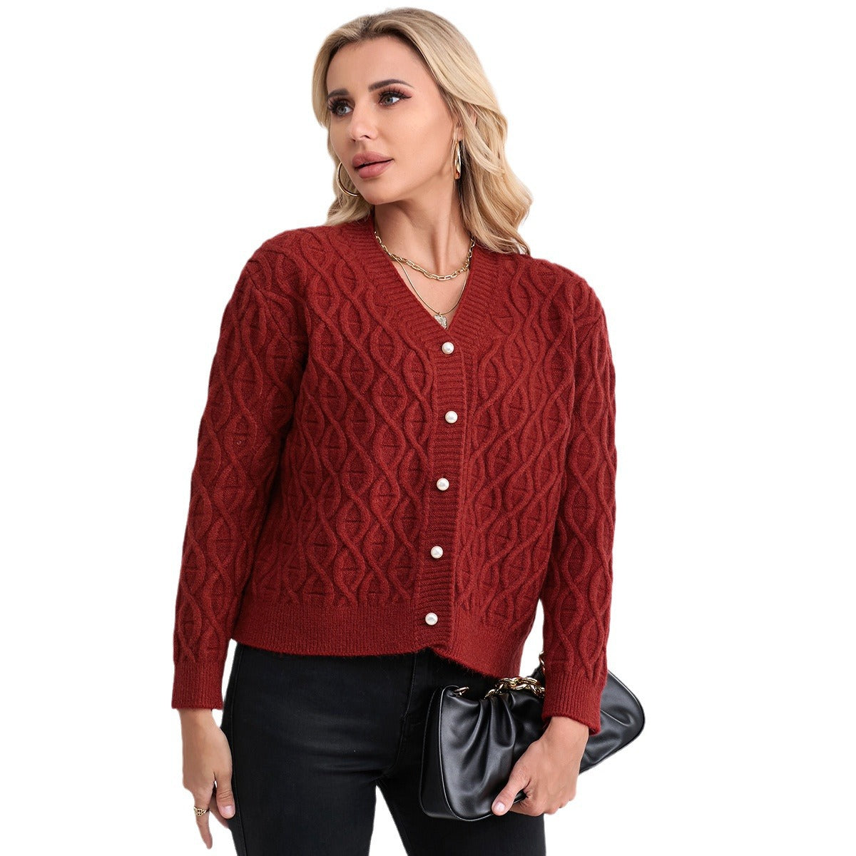 Damen Strickjacke Zopfmuster Weich Pastellfarben