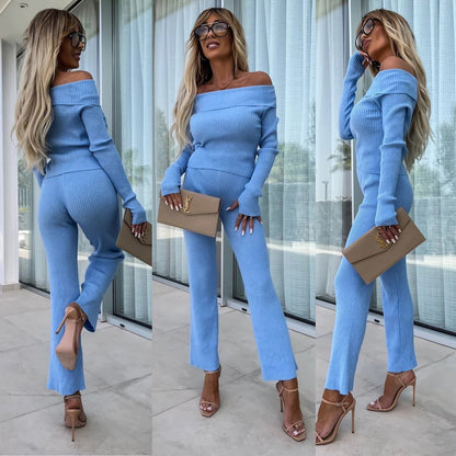 Damen Elegante Knit-Jumpsuit Schulterfrei Weites Bein