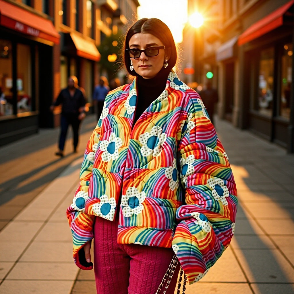 Damen Steppjacke Bunt Voluminöse Ärmel Kuschelig - Eveloria