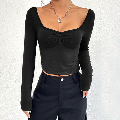 Damen Crop- Langarm Raffungseffekt Eveloria