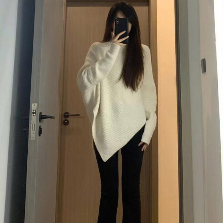 Damen Oversized Strickpullover Asymmetrisch Rippstruktur