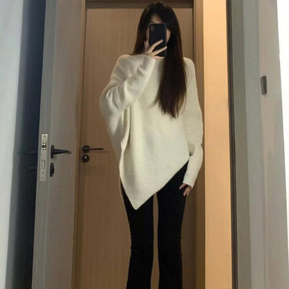 Damen Oversized Strickpullover Asymmetrisch Rippstruktur