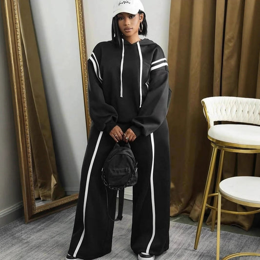 Damen Lounge-Set Lässiger Hoodie Weites Design Schwarz Eveloria - Eveloria