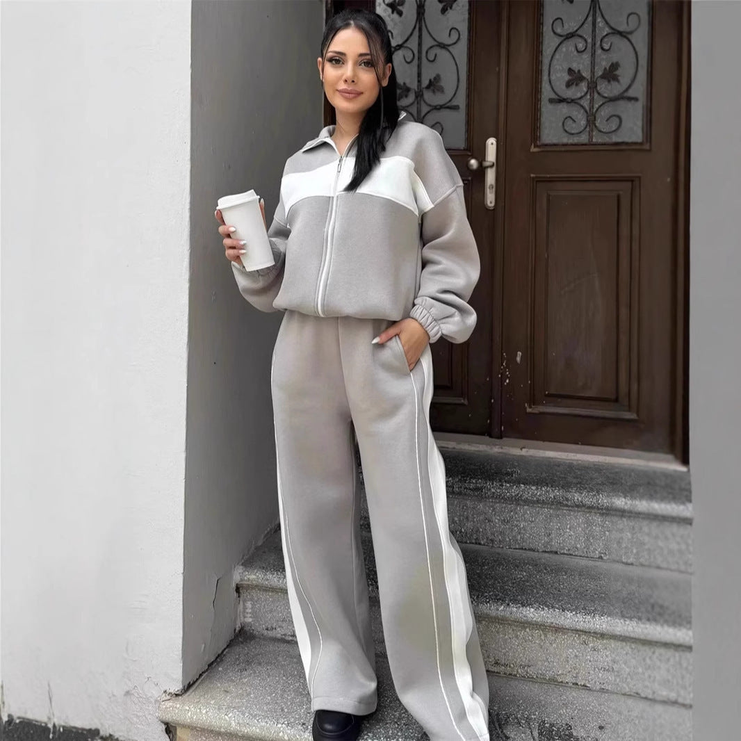 Damen Fleece-Jogginganzug Elastisch Mit Reißverschluss