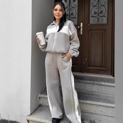 Damen Fleece-Jogginganzug Elastisch Mit Reißverschluss