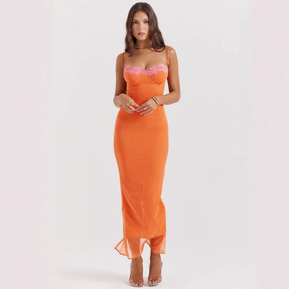 Damen Maxikleid Herzförmiger Ausschnitt Transparent Eveloria