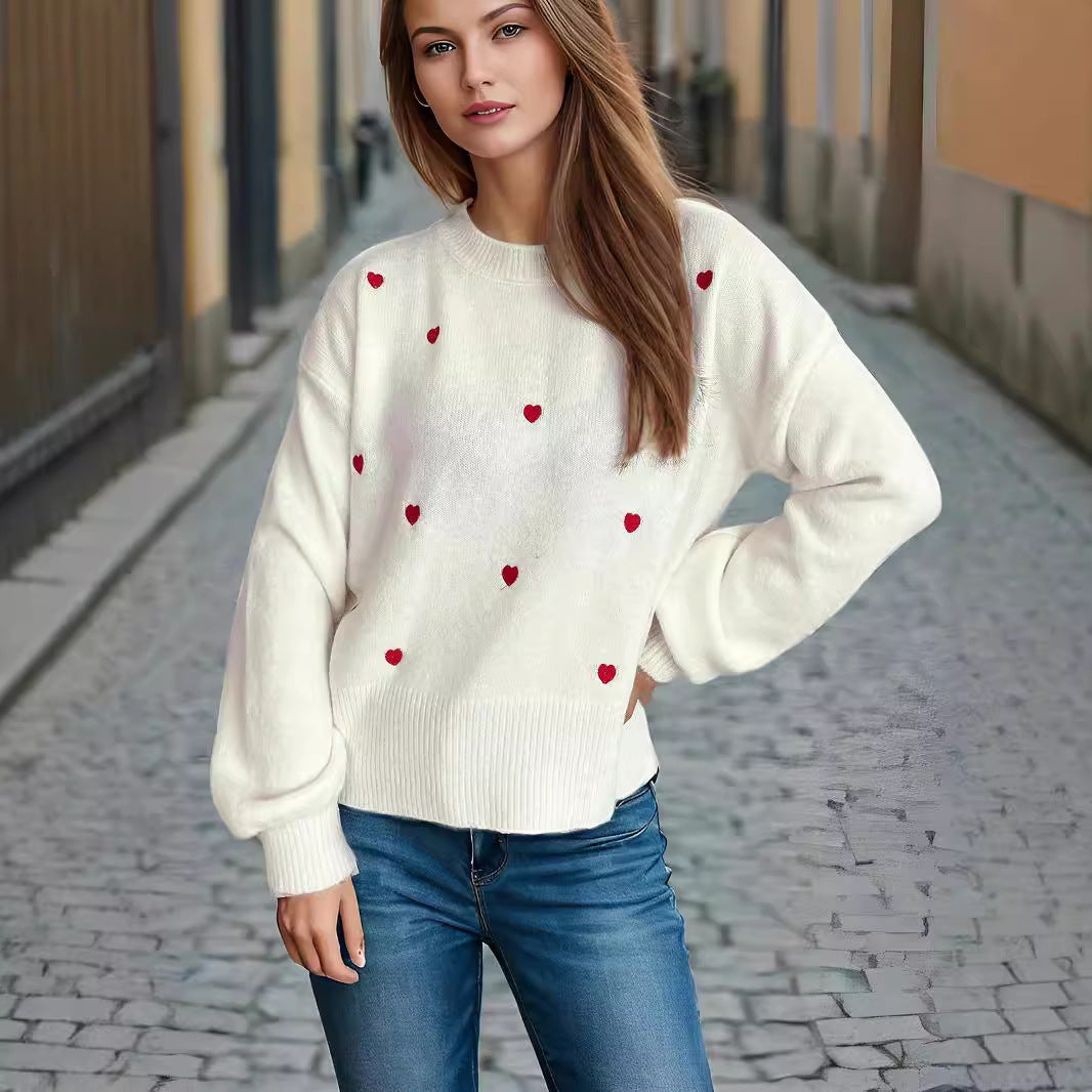 Damen Pullover Herzmotiv Lässig Eveloria