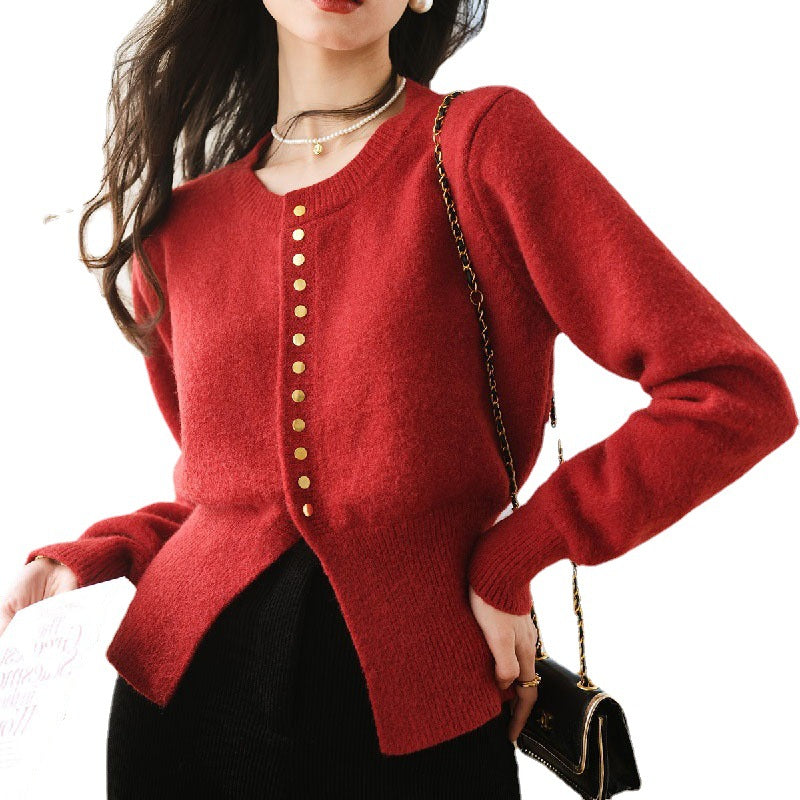 Damen Strickcardigan Lässiger Schnitt Dekorative Knöpfe Beige