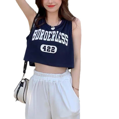 Damen Crop- mit Schriftzug Baumwolle Bequem Weiß