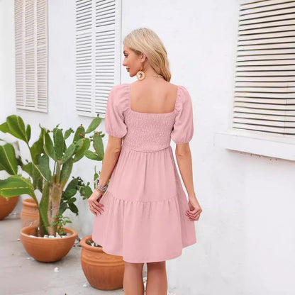 Damen Shirtkleid Luftig Puffärmel Rüschensaum Eveloria