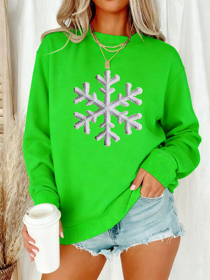 Damen Sweatshirt Schneeflockenmotiv Lässig Grau Eveloria