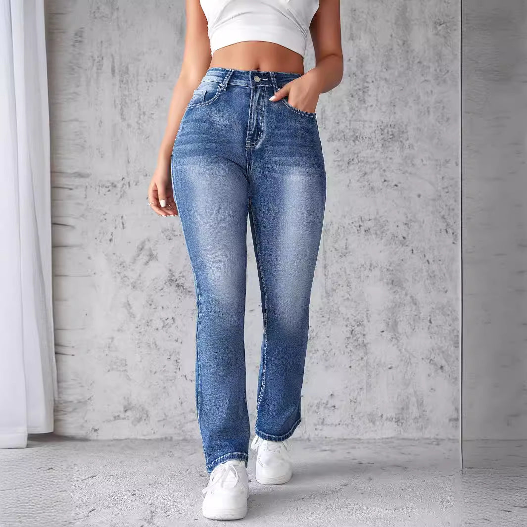 Damen High Waist Jeans Flare Bein aus Stretchdenim