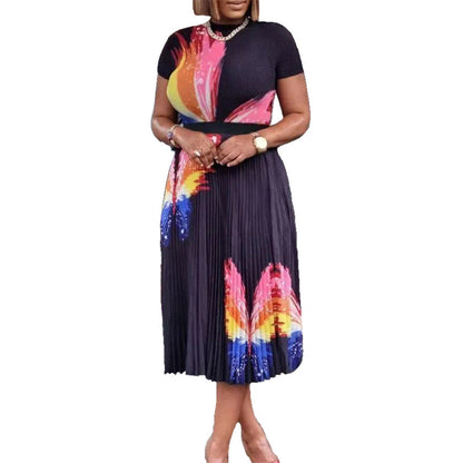 Damen Maxikleid Bunt Schmetterling Plisseefalte Eveloria