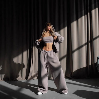 Damen Cropped Hoodie Lässig Elegant Grau