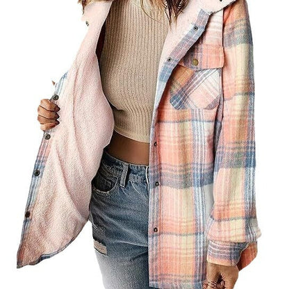 Damen Flanelljacke Gefütterte Kapuze Eveloria