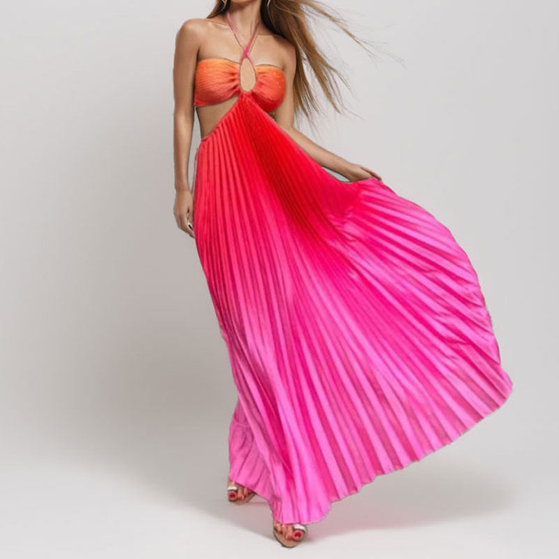 Damen Maxikleid Plissee mit tiefem Ausschnitt